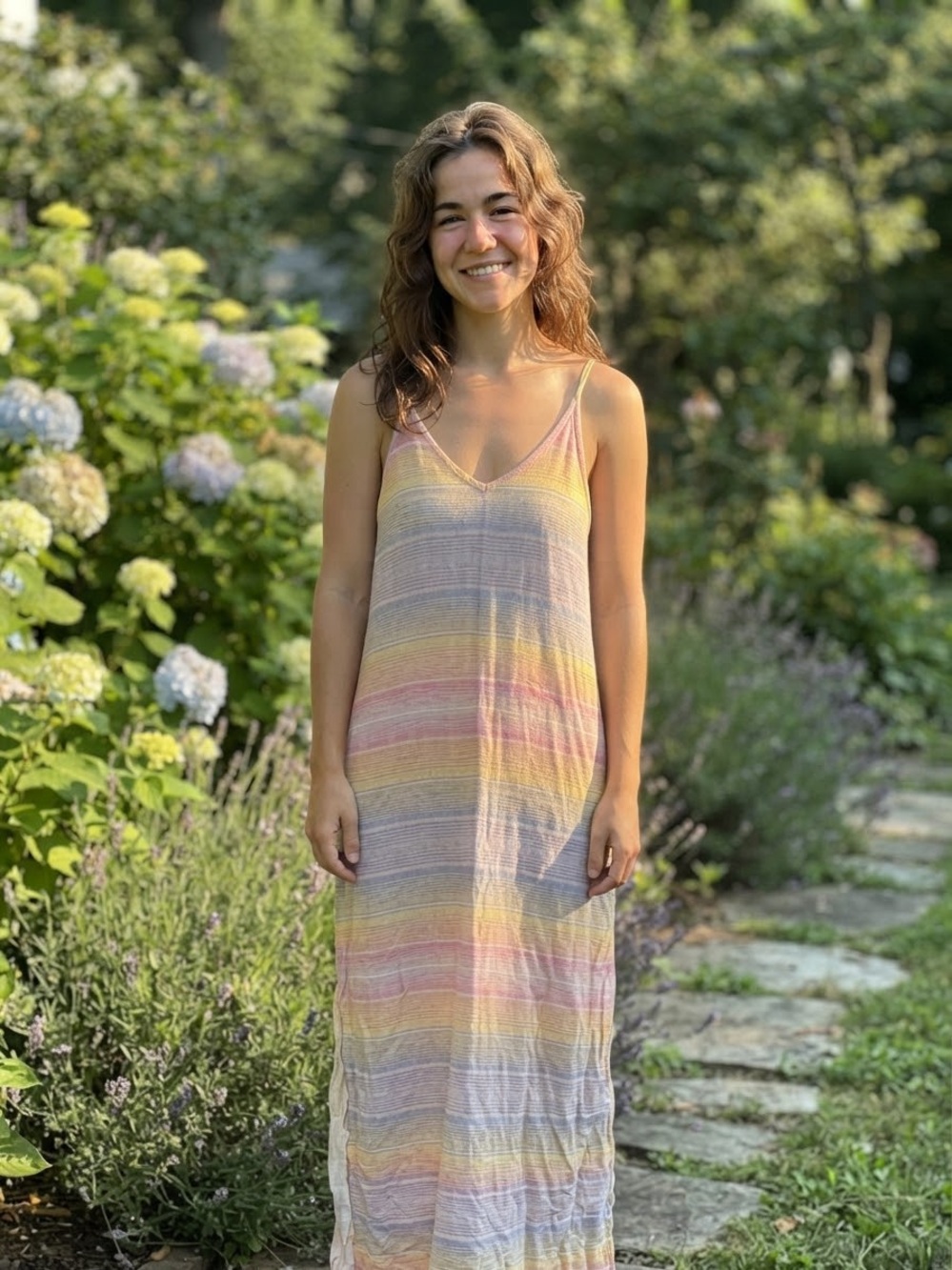 bobi Pastel Striped V-Neck Sleeveless Maxi Dress